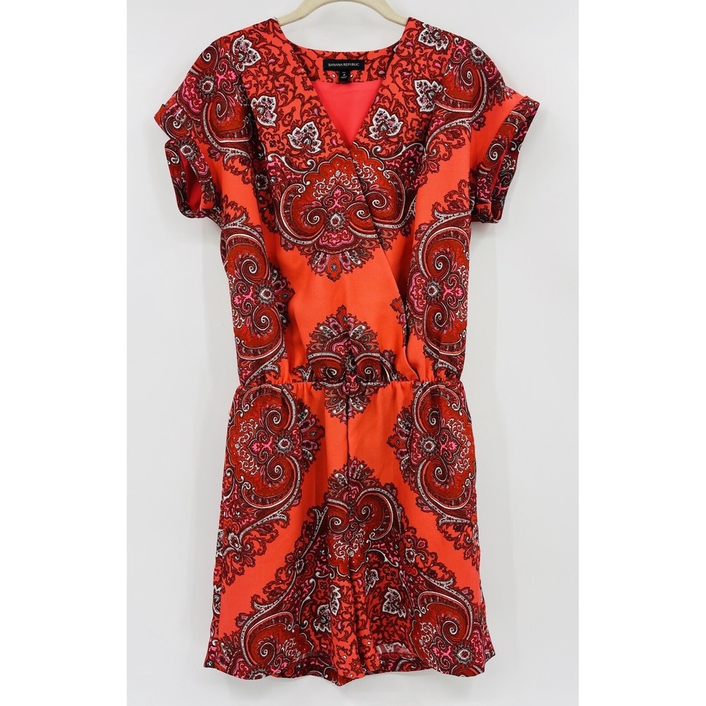 Banana Republic Size 4 Tall Romper Jumpsuit Shorts Paisley Lined Pockets